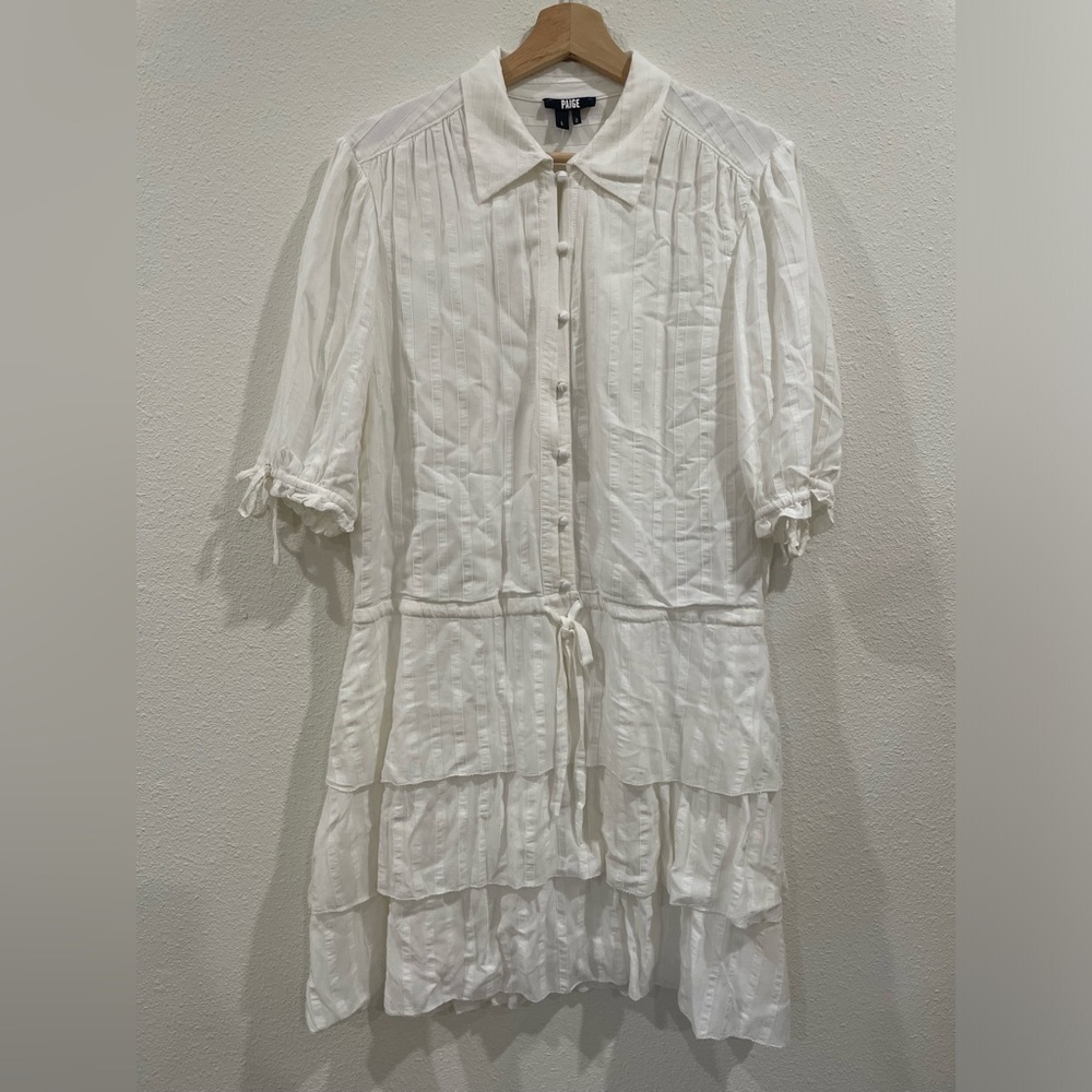 PAIGE White Tiered Button-Up Dress Size Large - Picture 3 of 12